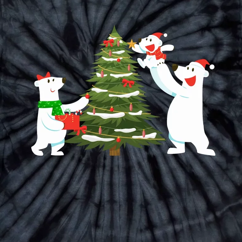 Polar Bear Family With Christmas Tree Tie-Dye T-Shirt