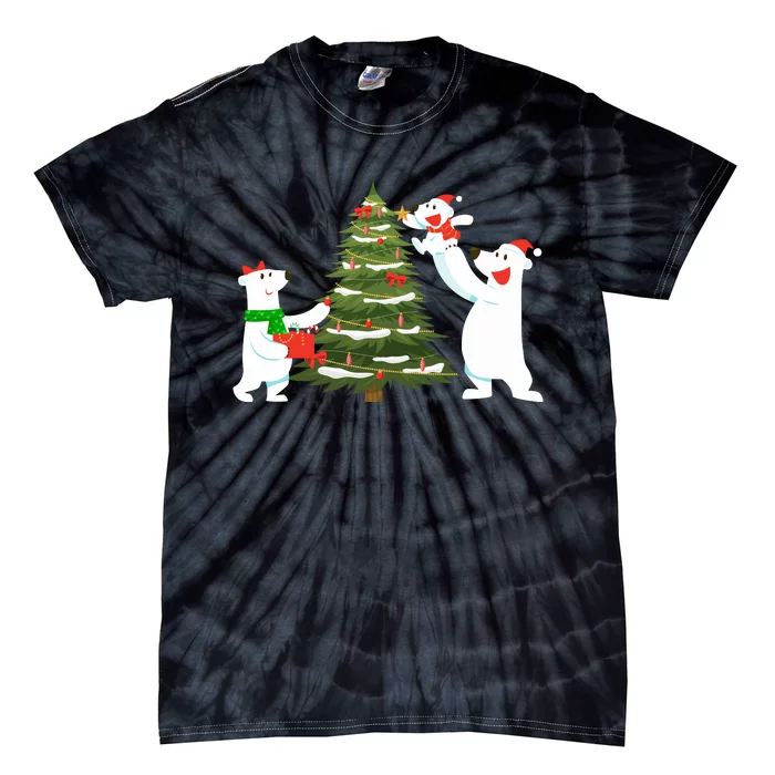 Polar Bear Family With Christmas Tree Tie-Dye T-Shirt