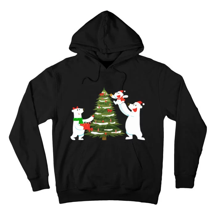 Polar Bear Family With Christmas Tree Tall Hoodie