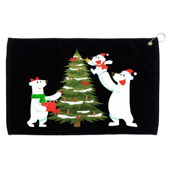 Polar Bear Family With Christmas Tree Grommeted Golf Towel