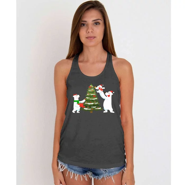 Polar Bear Family With Christmas Tree Women's Knotted Racerback Tank