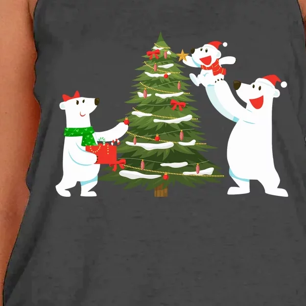 Polar Bear Family With Christmas Tree Women's Knotted Racerback Tank