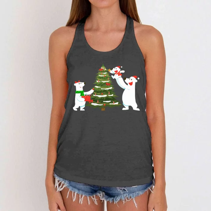 Polar Bear Family With Christmas Tree Women's Knotted Racerback Tank