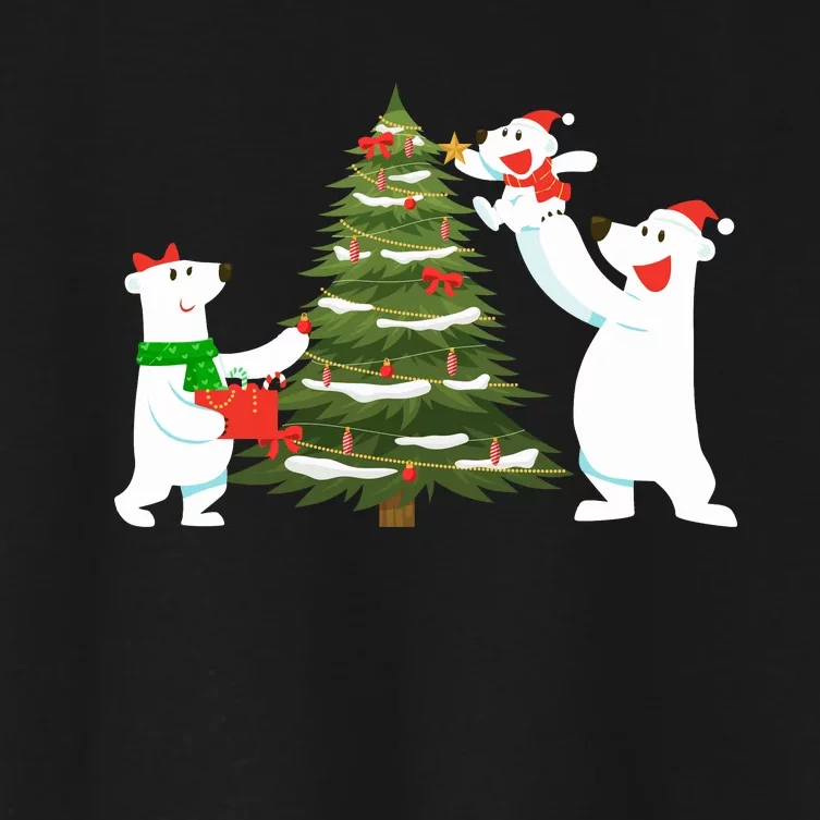 Polar Bear Family With Christmas Tree Women's Crop Top Tee