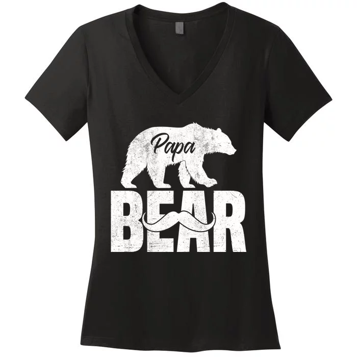 Papa Bear For Fathers Day For Grandpa Papa Bear Funny Women's V-Neck T-Shirt