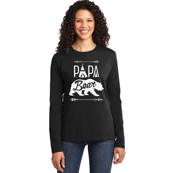 Papa Bear Fathers Day Family Matching Couple Ladies Long Sleeve Shirt