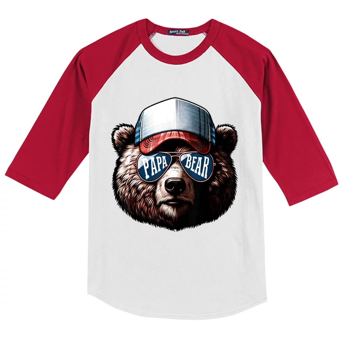 Papa Bear Face Fathers Day Daddy Bear Kids Colorblock Raglan Jersey