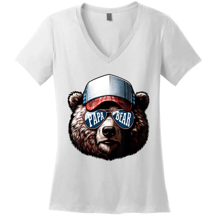 Papa Bear Face Fathers Day Daddy Bear Women's V-Neck T-Shirt