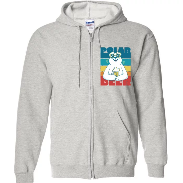 Polar Bear Funny Beer Lover Retro Sunset Full Zip Hoodie