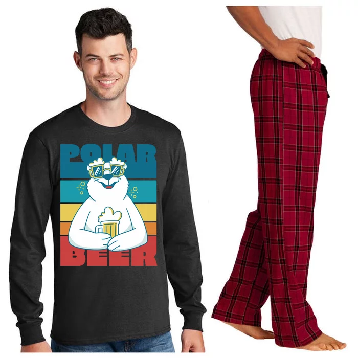 Polar Bear Funny Beer Lover Retro Sunset Long Sleeve Pajama Set