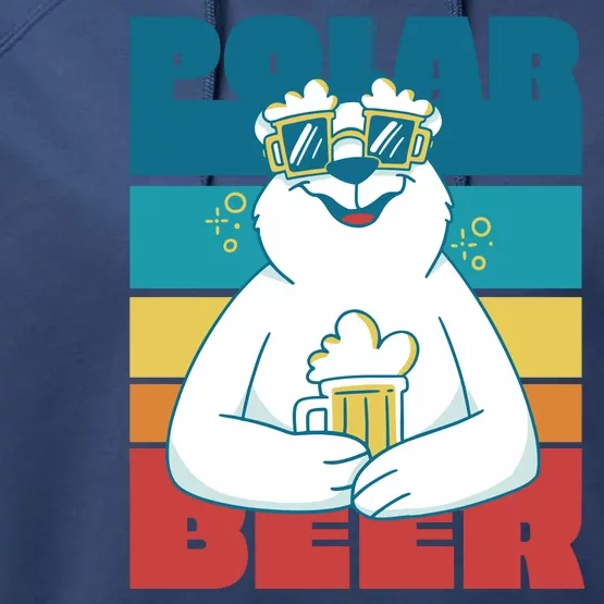 Polar Bear Funny Beer Lover Retro Sunset Performance Fleece Hoodie