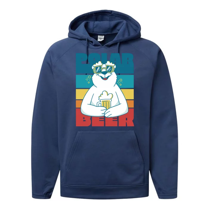 Polar Bear Funny Beer Lover Retro Sunset Performance Fleece Hoodie