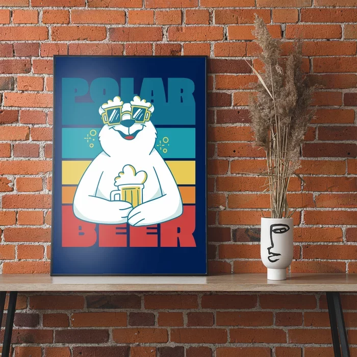 Polar Bear Funny Beer Lover Retro Sunset Poster