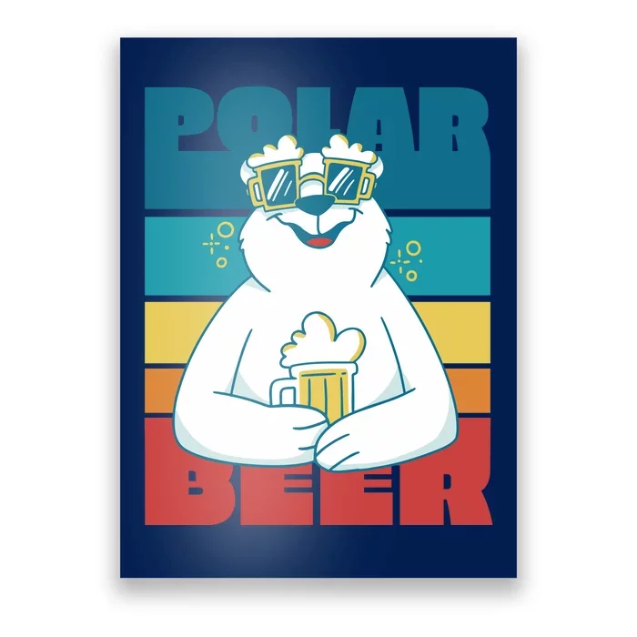 Polar Bear Funny Beer Lover Retro Sunset Poster