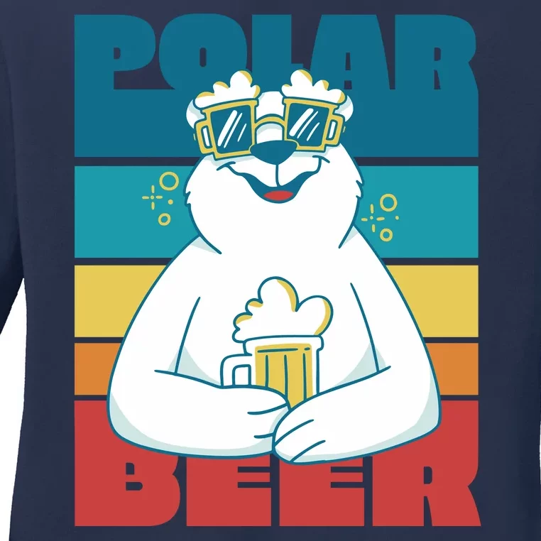 Polar Bear Funny Beer Lover Retro Sunset Ladies Long Sleeve Shirt