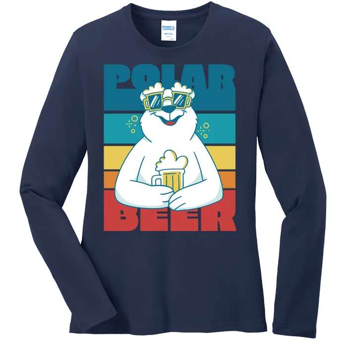 Polar Bear Funny Beer Lover Retro Sunset Ladies Long Sleeve Shirt