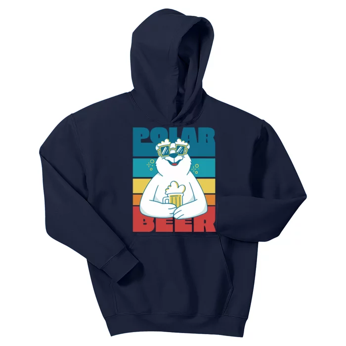 Polar Bear Funny Beer Lover Retro Sunset Kids Hoodie