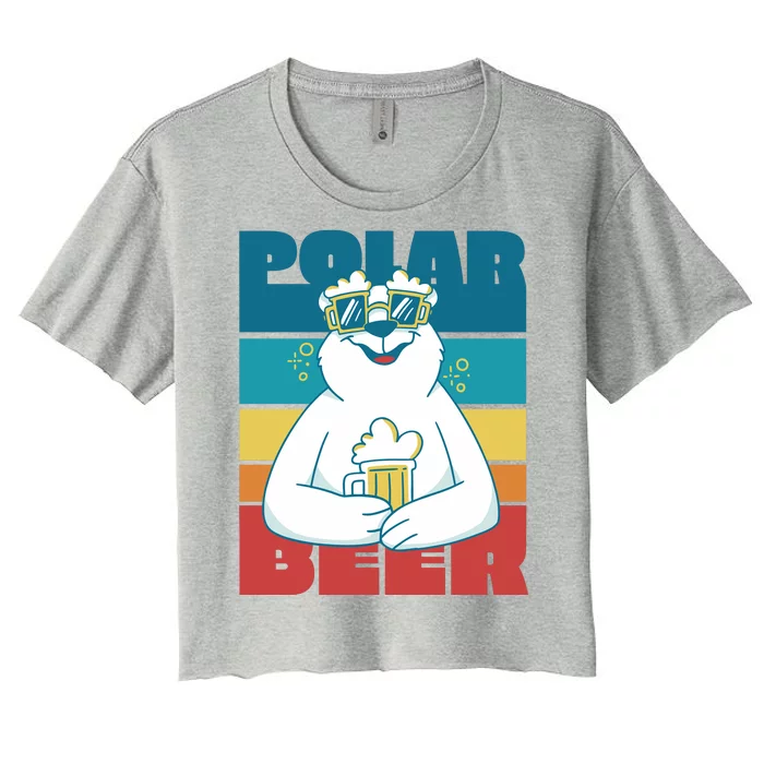 Polar Bear Funny Beer Lover Retro Sunset Women's Crop Top Tee