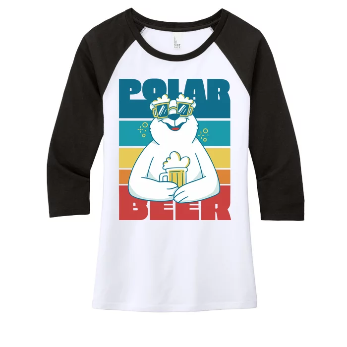 Polar Bear Funny Beer Lover Retro Sunset Women's Tri-Blend 3/4-Sleeve Raglan Shirt