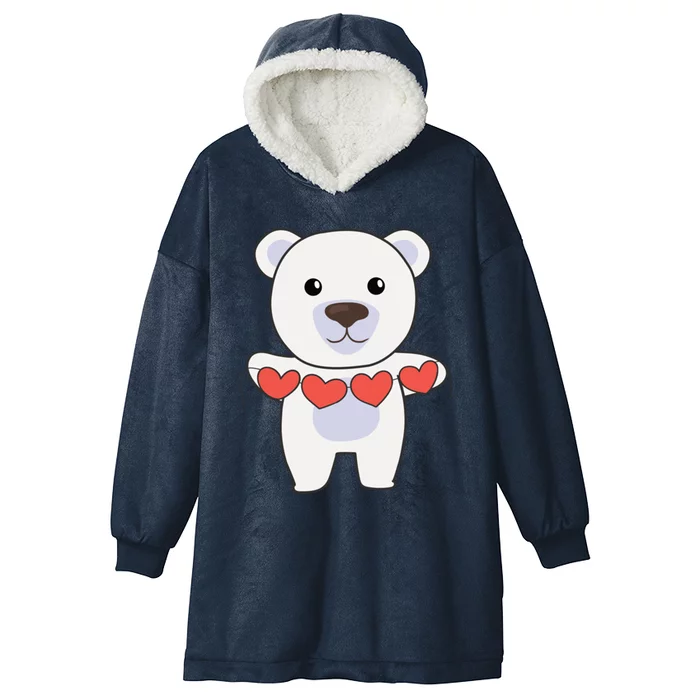 Polar Bear For Valentine's Day Cute Animals With Hearts Gift Hooded Wearable Blanket