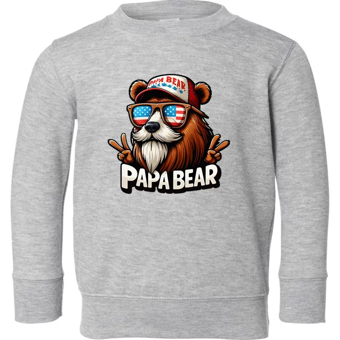 Papa Bear Fathers Day Gift Us American Flag Toddler Sweatshirt