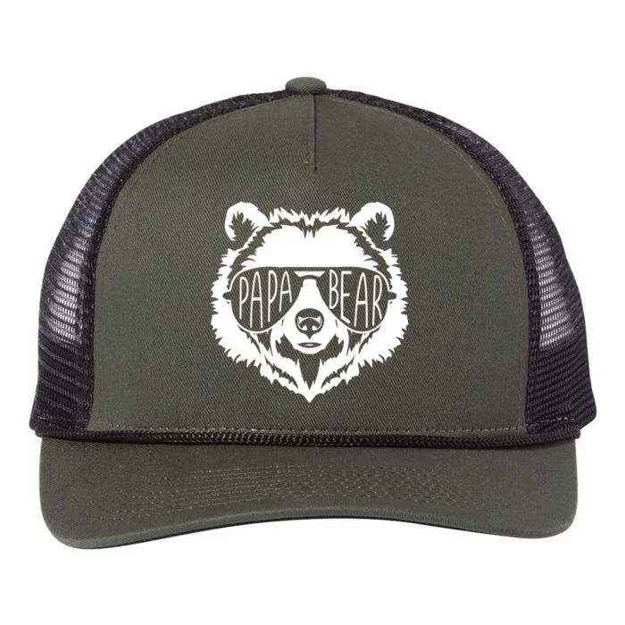 Papa Bear Face With Sunglasses Funny Gift Retro Rope Trucker Hat Cap