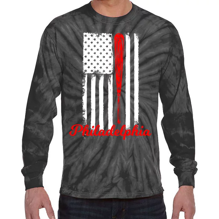 Philadelphia Baseball Flag Hoodie For Philly Baseball Fans Tie-Dye Long Sleeve Shirt