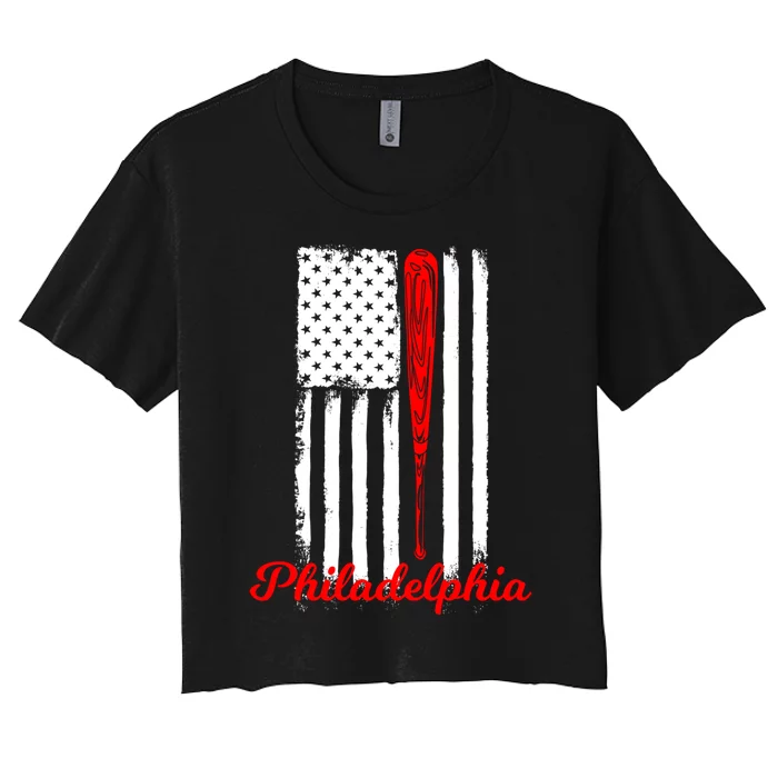 Philadelphia Baseball Flag Hoodie For Philly Baseball Fans Women's Crop Top Tee