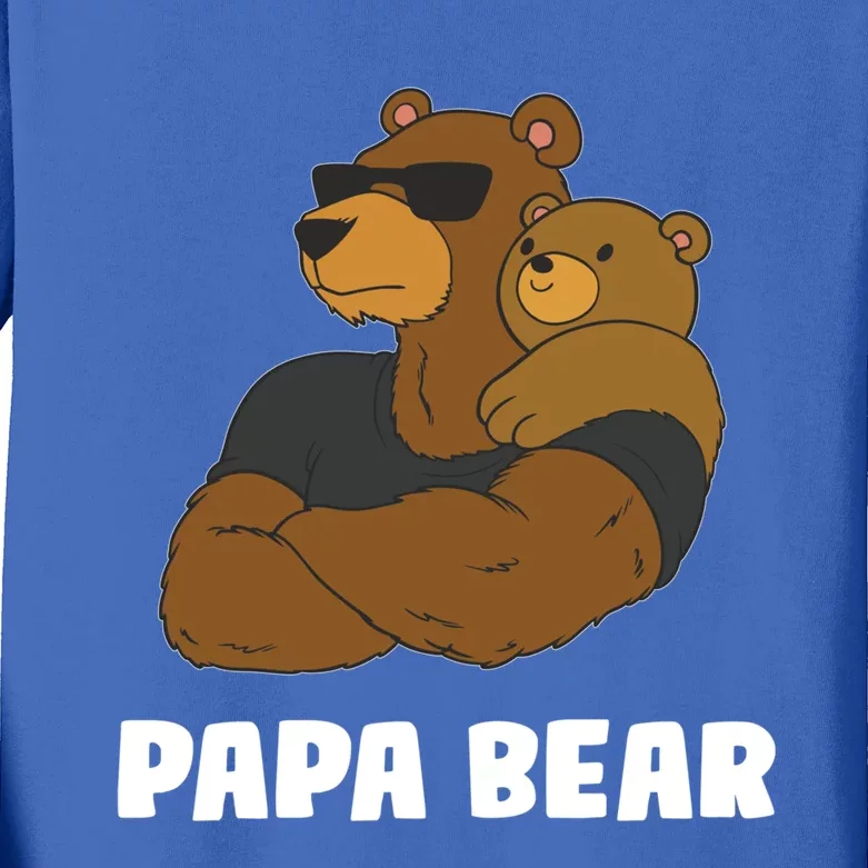 Papa Bear Father Daughter Son Papa Bear Gift Kids Long Sleeve Shirt