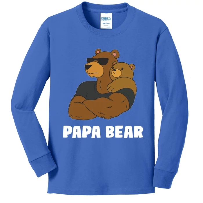 Papa Bear Father Daughter Son Papa Bear Gift Kids Long Sleeve Shirt