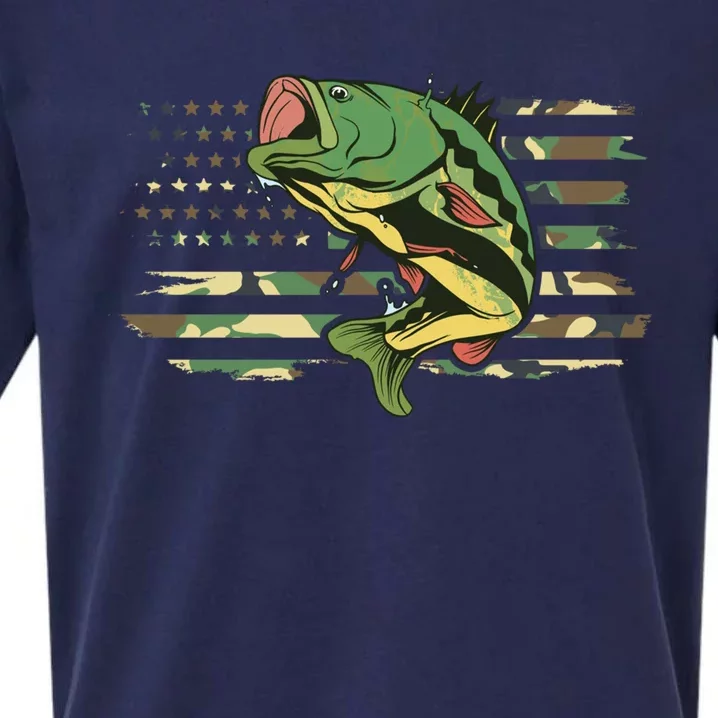 Patriotic Bass Fishing American Flag Fish Fisher Gift Sueded Cloud Jersey T-Shirt