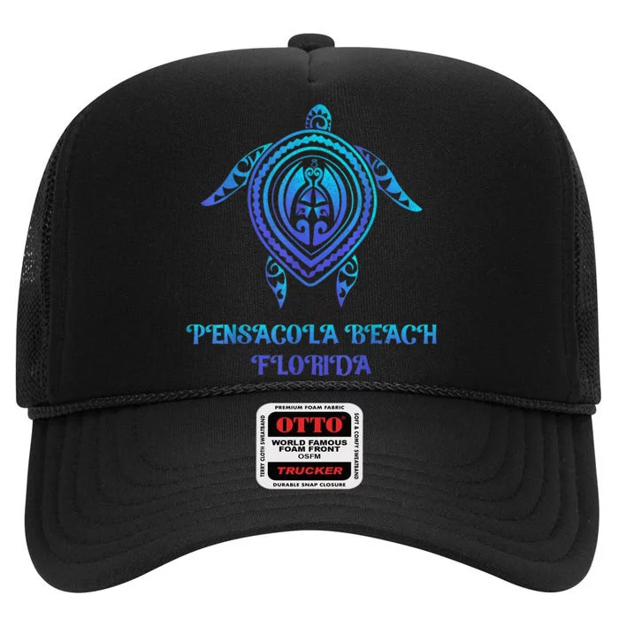 Pensacola Beach Florida Beach Souvenirs Sea Turtle Tribal High Crown Mesh Trucker Hat