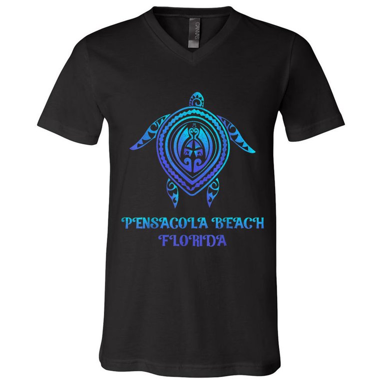 Pensacola Beach Florida Beach Souvenirs Sea Turtle Tribal V-Neck T-Shirt