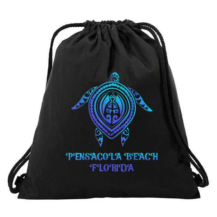 Pensacola Beach Florida Beach Souvenirs Sea Turtle Tribal Drawstring Bag