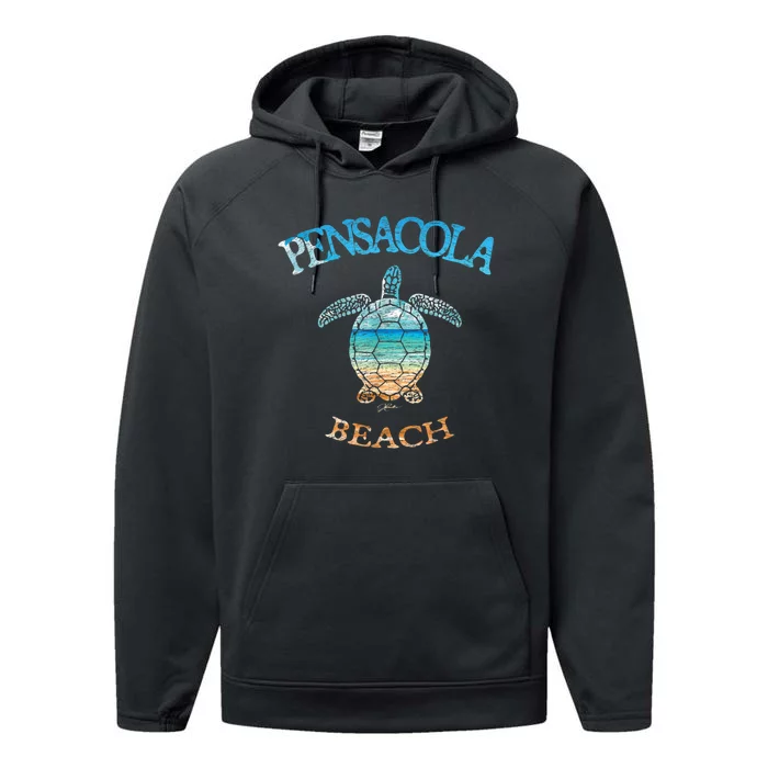 Pensacola Beach, FL, Sea Turtle Performance Fleece Hoodie