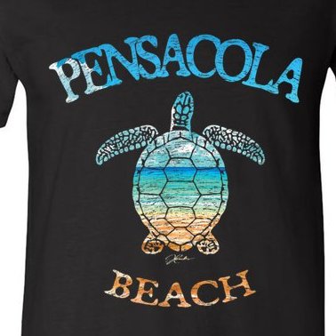 Pensacola Beach, FL, Sea Turtle V-Neck T-Shirt