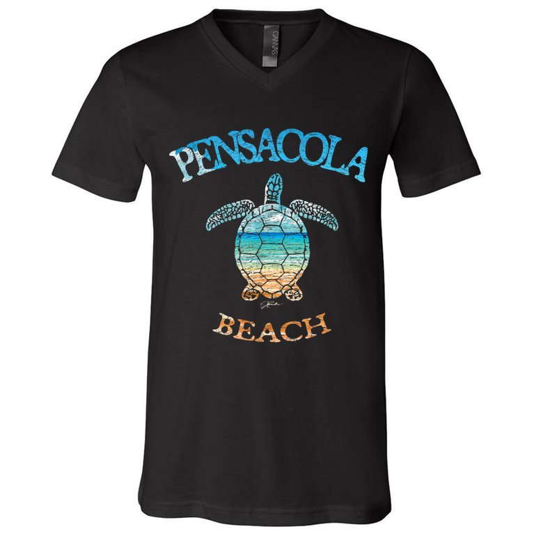 Pensacola Beach, FL, Sea Turtle V-Neck T-Shirt