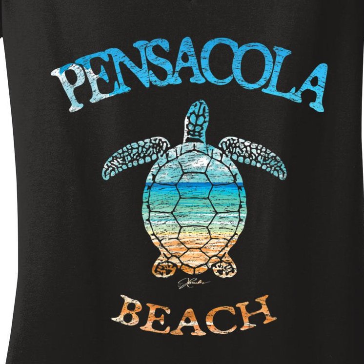 Pensacola Beach, FL, Sea Turtle Women's V-Neck T-Shirt