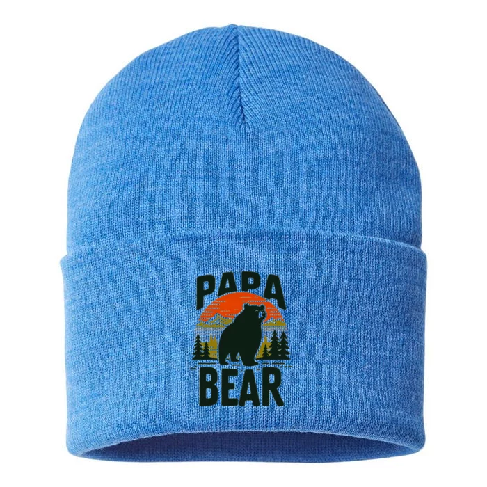 Papa Bear For Proud Dad Husband Uncle Grizzly Fathers Day Cool Gift Sustainable Knit Beanie