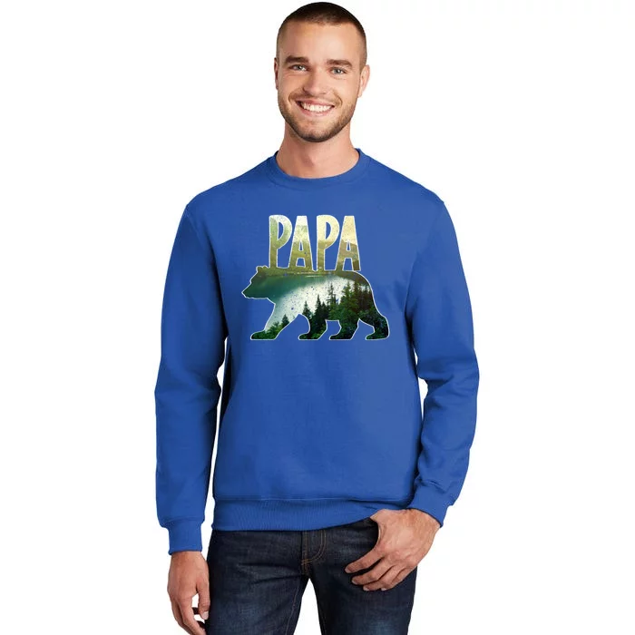 Papa Bear Forest Lake Mountain Scene Outdoors FatherS Day Gift Tall Sweatshirt