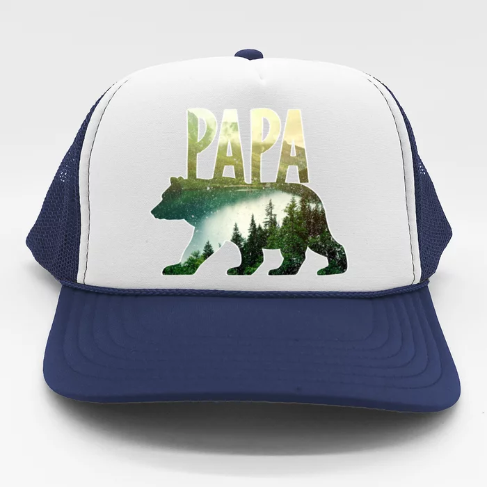 Papa Bear Forest Lake Mountain Scene Outdoors FatherS Day Gift Trucker Hat