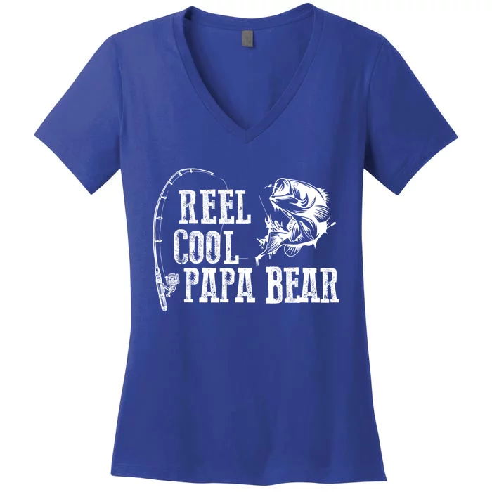 Papa Bear Fishing: Reel Cool Papa Bear Funny Gift Women's V-Neck T-Shirt