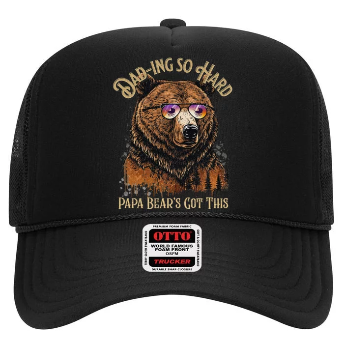 Papa Bear Funny Fathers Day Gift High Crown Mesh Trucker Hat