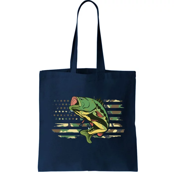 Patriotic Bass Fishing American Flag Fish Fisherman Gift Tote Bag