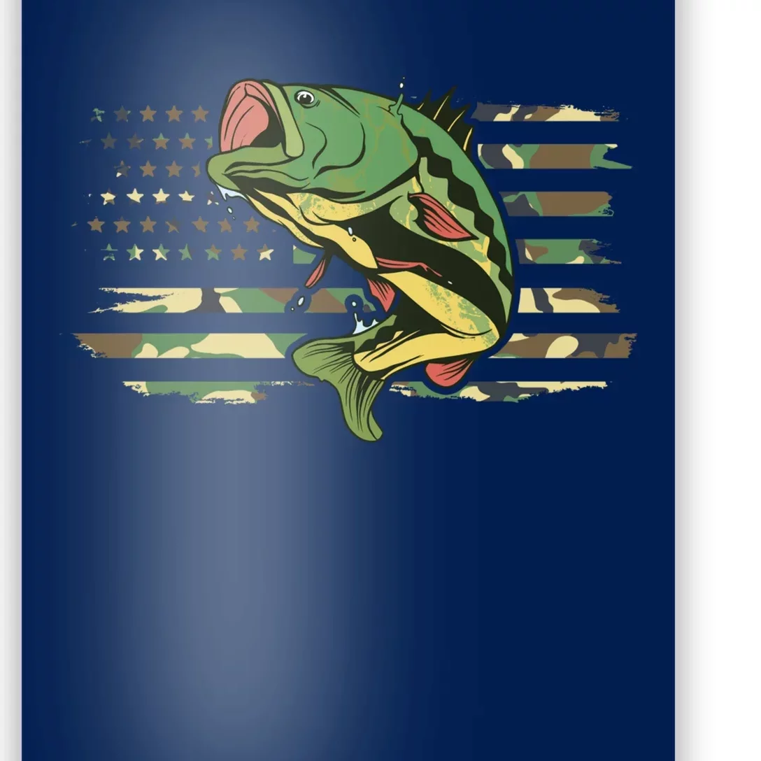 Patriotic Bass Fishing American Flag Fish Fisherman Gift Poster