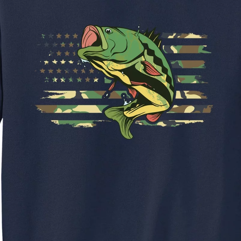 Patriotic Bass Fishing American Flag Fish Fisherman Gift Tall Sweatshirt