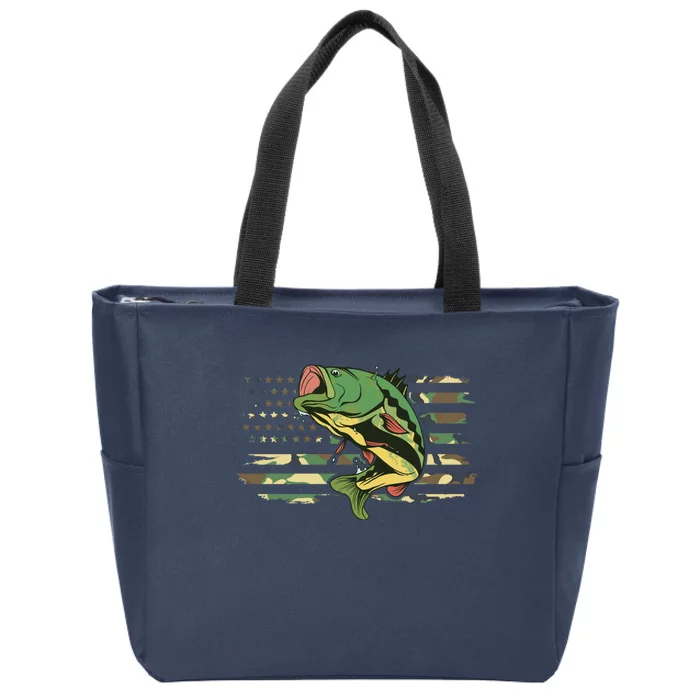 Patriotic Bass Fishing American Flag Fish Fisherman Gift Zip Tote Bag