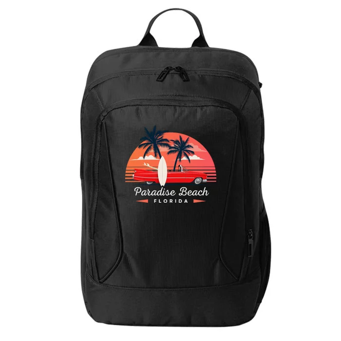 Paradise Beach Florida Sunset Retro Car City Backpack