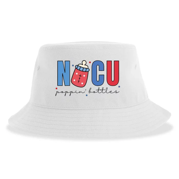 Poppin Bottles Funny NICU Nurse USA Flag 4th Of July Sustainable Bucket Hat