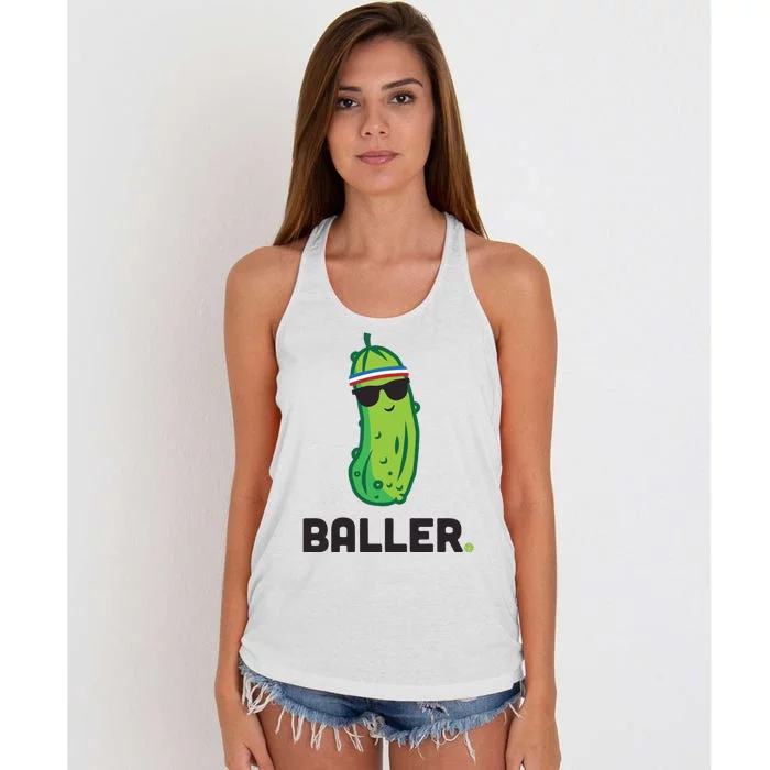 Pickle Baller Funny Pickleball Women's Knotted Racerback Tank